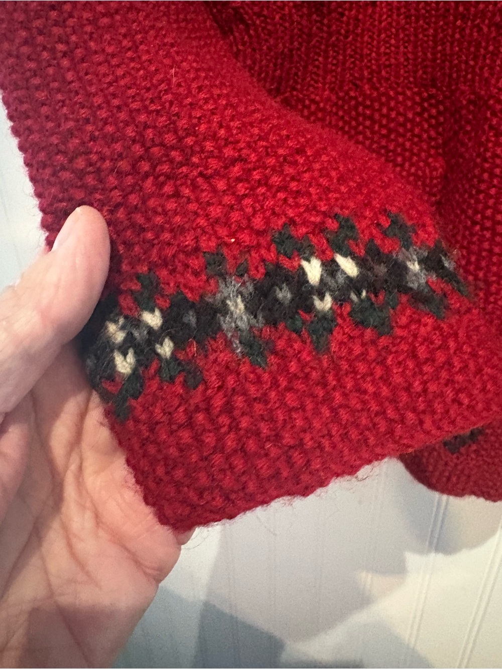 Lauren Ralph Lauren Red Fair Isle Zip-Up Hand Knit Cardigan - Picture 4 of 11